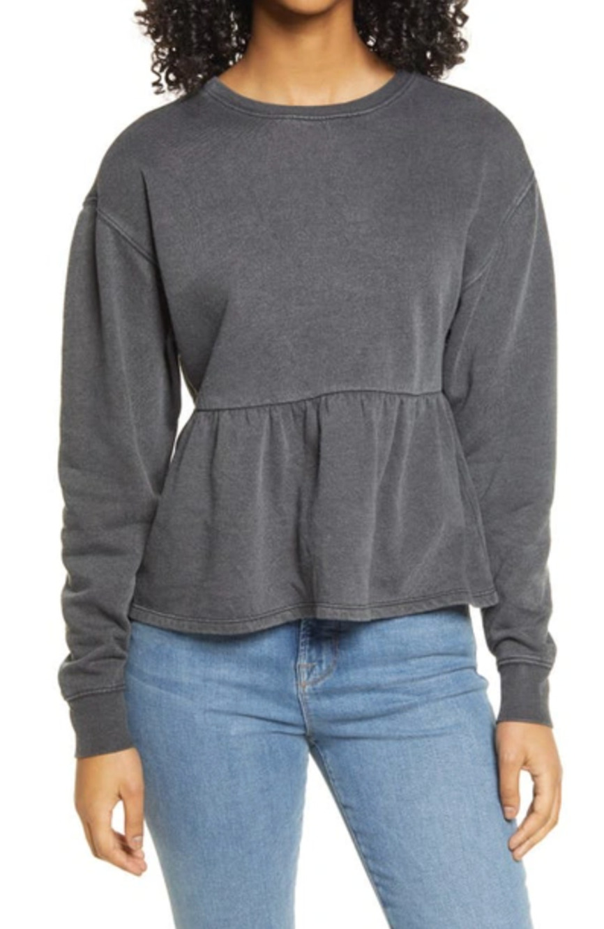BP. NWT Ruffle Crop Babydoll Top Sweatshirt In Black Washed Medium